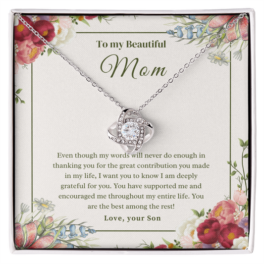 To My Beautiful Mom Love Knot Necklace, Thank you Gift From Son ShineOn Fulfillment